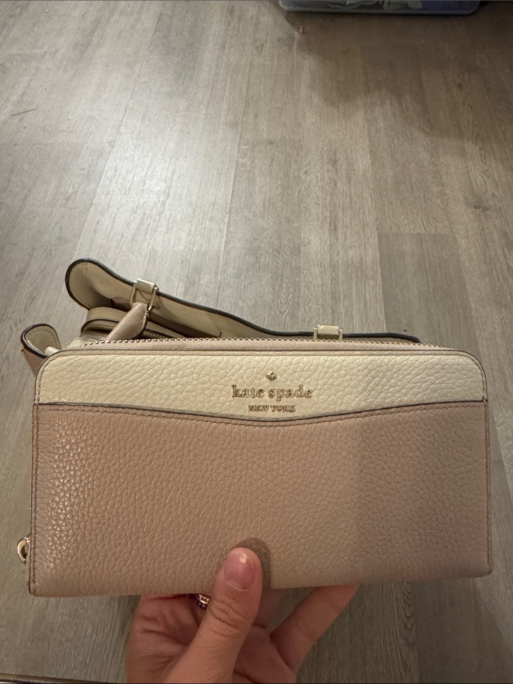 kate spade Neutral Beige Pebbled Leather Tote with Gold Hardware - Picture 9 of 10
